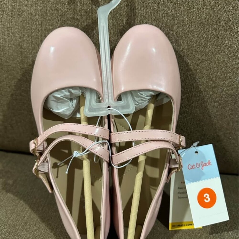 Cat & Jack toddler girls' ballet flats featuring a mary jane style pink Sz 3 NEW